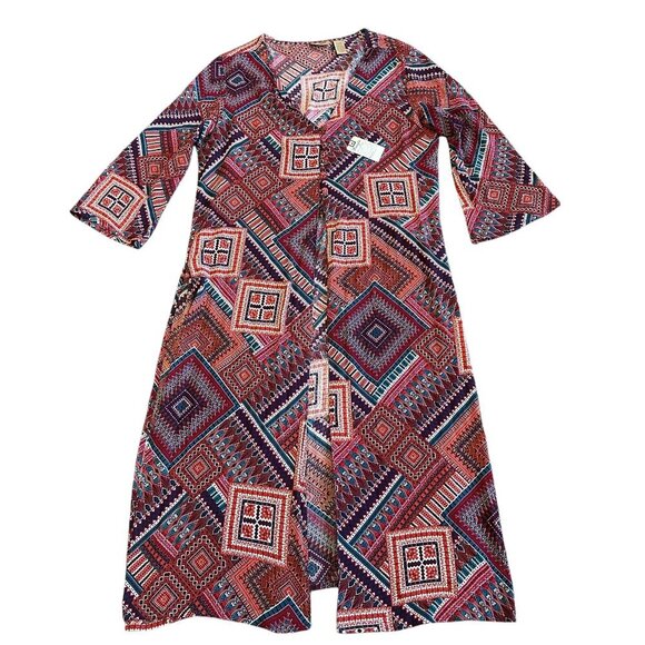 Wrangler Maxi Length Tribal Print Duster Sweater Patchwork Size Medium Women NWT - Picture 1 of 11